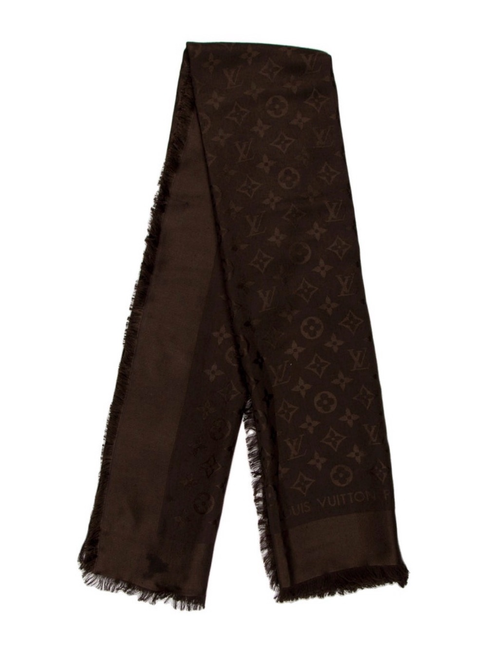 Louis Vuitton Dark Brown Monogram Fringed Shawl
